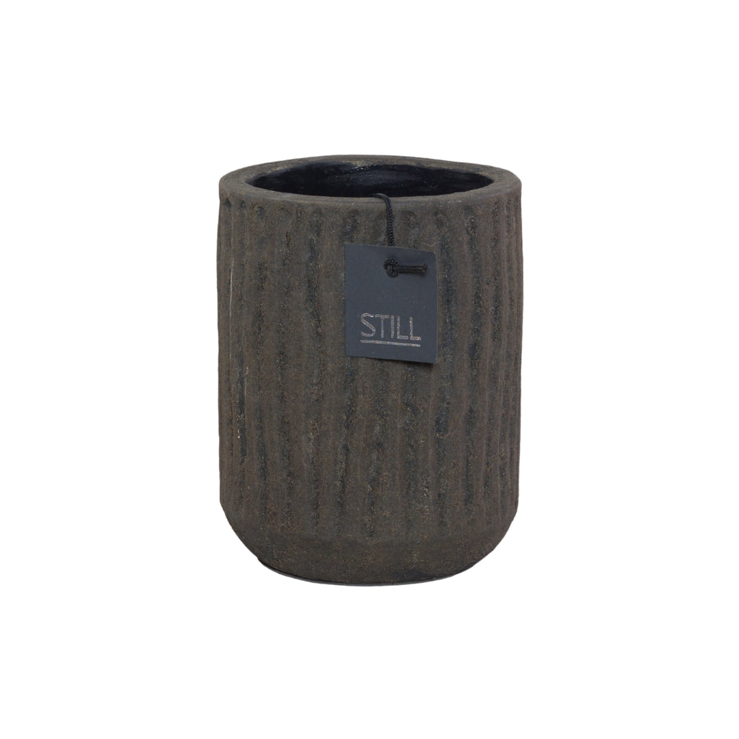 Bloempot met Ribbels - Donkerbruin - 22x16 cm - STILL Dark Brown