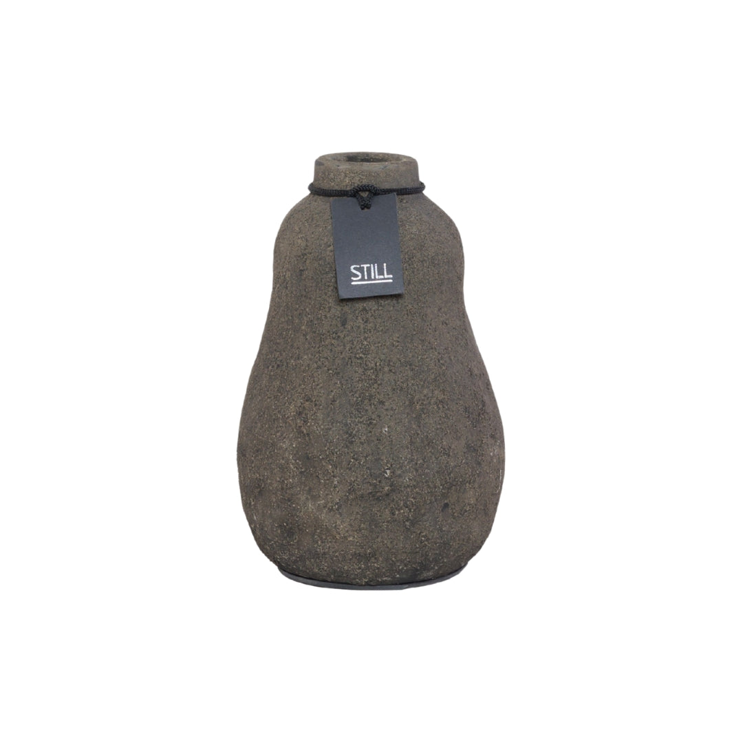 Flesvaas met organische vorm van handgemaakt aardewerk, donkerbruin, 18 cm hoog – perfect voor zijden bloemen en droogbloemen.