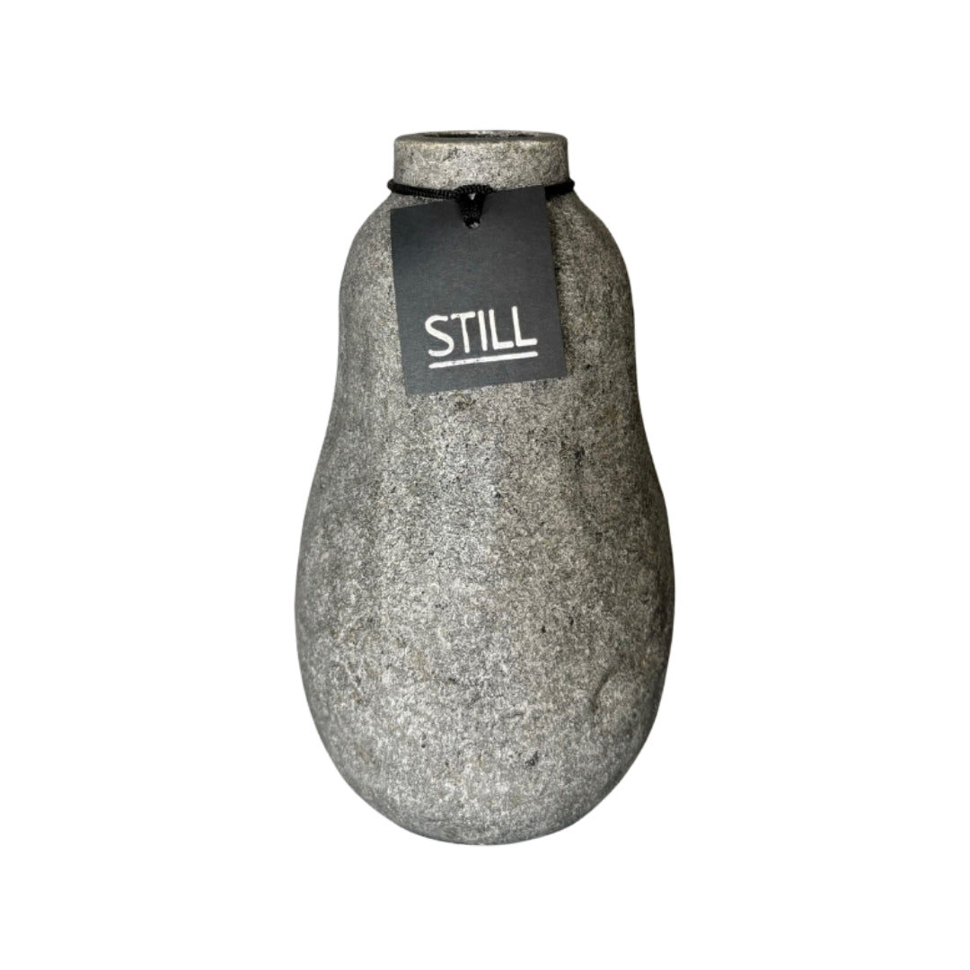 Flesvaas met organische vorm van handgemaakt aardewerk, grijs, 24 cm hoog – perfect voor zijden bloemen en droogbloemen.