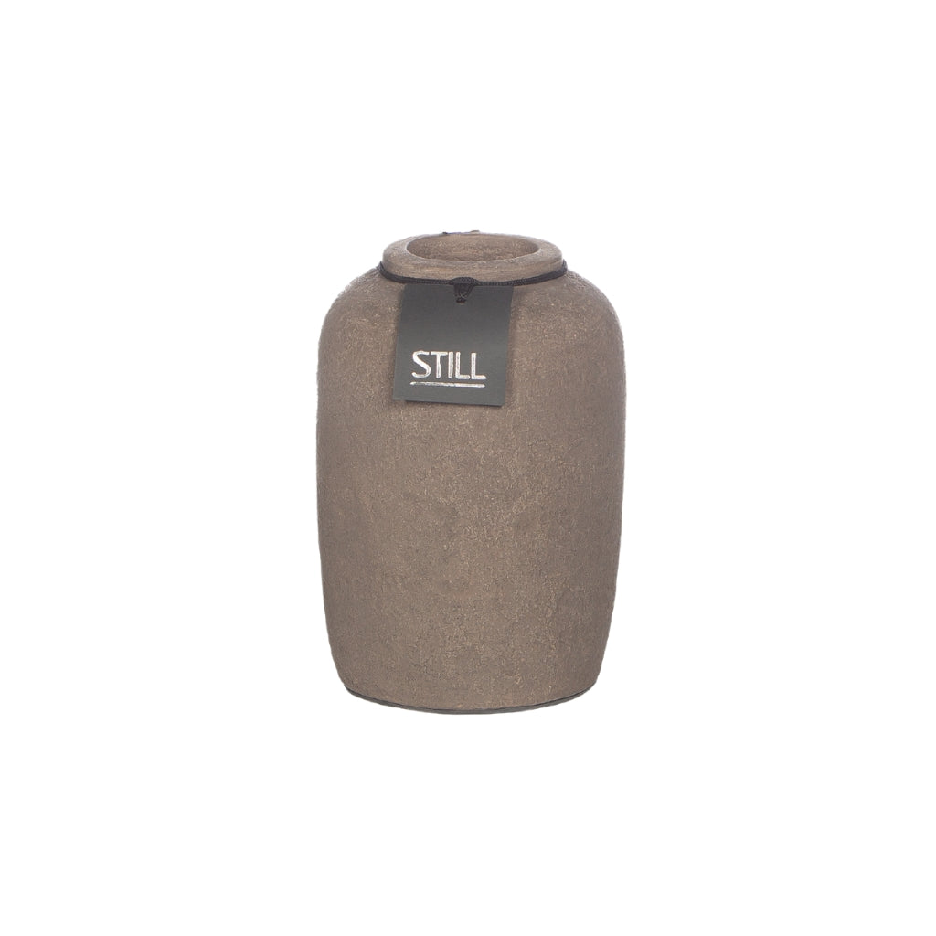 Flesvaas dark van STILL – Handgemaakte aardewerken vaas (22x15 cm) in natuurlijke tinten, perfect voor zijden bloemen of droogbloemen.