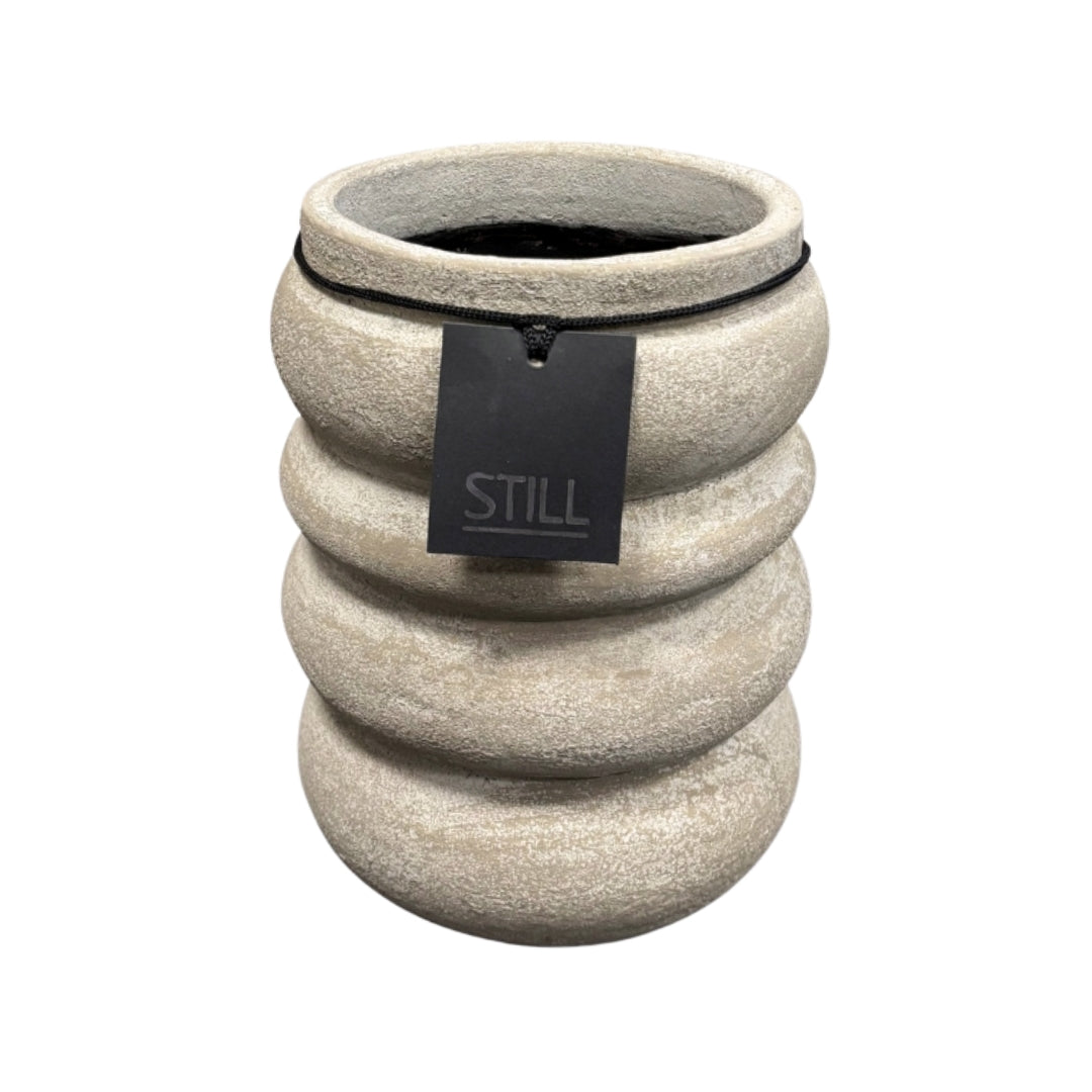 Plantenpot met brede ribbels van STILL Collection, model ‘Light’, formaat 24x18 cm – stijlvolle decoratieve bloempot met organische vorm.