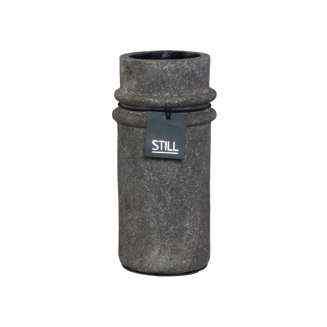 Handgemaakte STILL vaas met ribbels, cilinder vorm, earth, aardewerk, 31x13 cm, geschikt voor droogbloemen en interieurdecoratie.