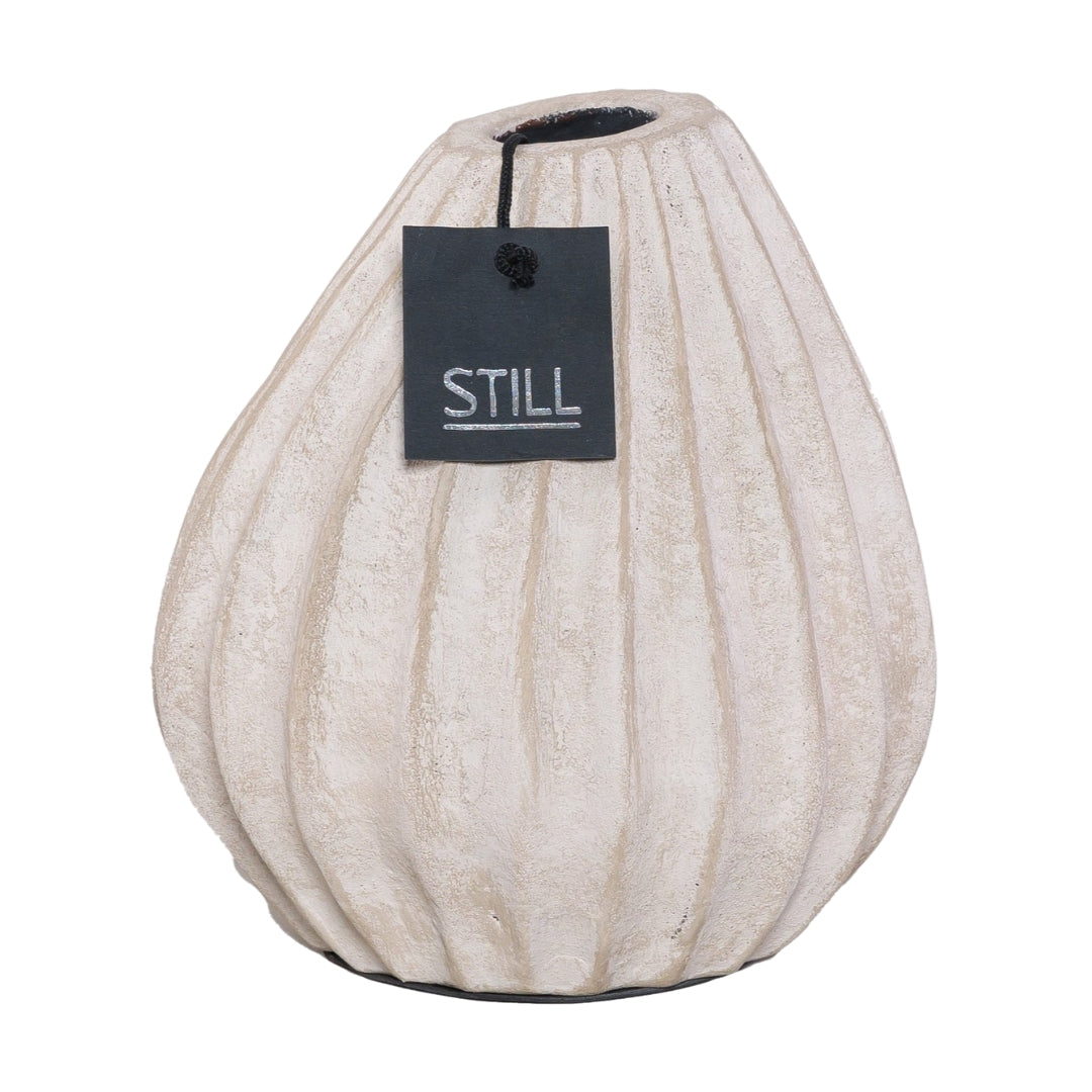 Grote beige vaas met ribbels