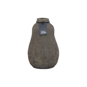 Flesvaas met organische vorm van handgemaakt aardewerk, donkerbruin, 18 cm hoog – perfect voor zijden bloemen en droogbloemen.