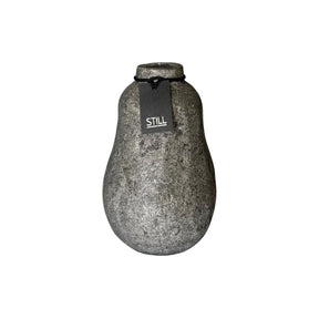 Flesvaas met organische vorm van handgemaakt aardewerk, grijs, 18 cm hoog – perfect voor zijden bloemen en droogbloemen.