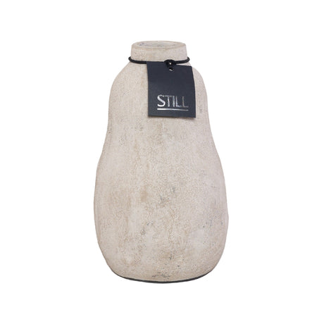 Flesvaas met organische vorm van handgemaakt aardewerk, warme beige tint, 24 cm hoog – perfect voor zijden bloemen en droogbloemen.