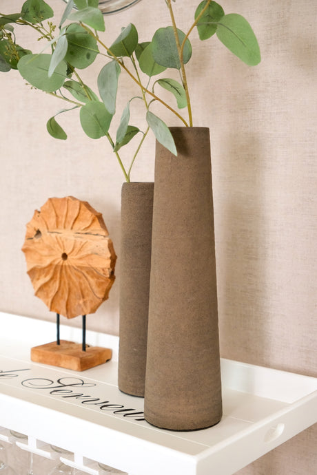 Geribbelde vaas hoog Espresso 40x14 cm