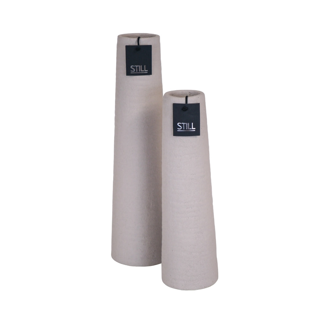 Geribbelde vazen hoog Beige 50x14 en 40x12 cm - STILL- Bundelvoordeel