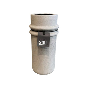 Handgemaakte STILL vaas met ribbels, cilinder vorm, beige, aardewerk, 31x13 cm, geschikt voor droogbloemen en interieurdecoratie.