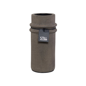 Handgemaakte STILL vaas met ribbels, cilinder vorm, dark, aardewerk, 31x13 cm, geschikt voor droogbloemen en interieurdecoratie.