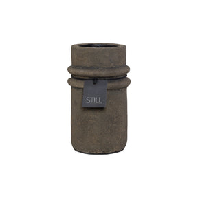 Handgemaakte STILL vaas met ribbels, cilinder vorm, donkerbruin, aardewerk, 31x13 cm, geschikt voor droogbloemen en interieurdecoratie.