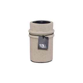 Handgemaakte STILL vaas met ribbels, cilinder vorm, taupe, aardewerk, 31x13 cm, geschikt voor droogbloemen en interieurdecoratie.