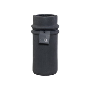 Handgemaakte STILL vaas met ribbels, cilinder vorm, zwart, aardewerk, 31x13 cm, geschikt voor droogbloemen en interieurdecoratie.