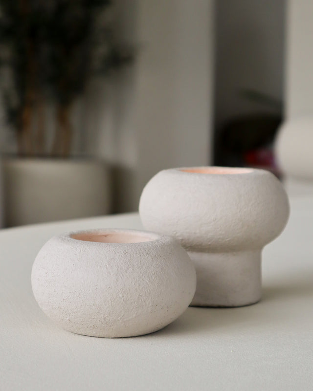 Waxinelichthouder op voet – Theelicht – Rond – 8x8 cm – Beige - STILL