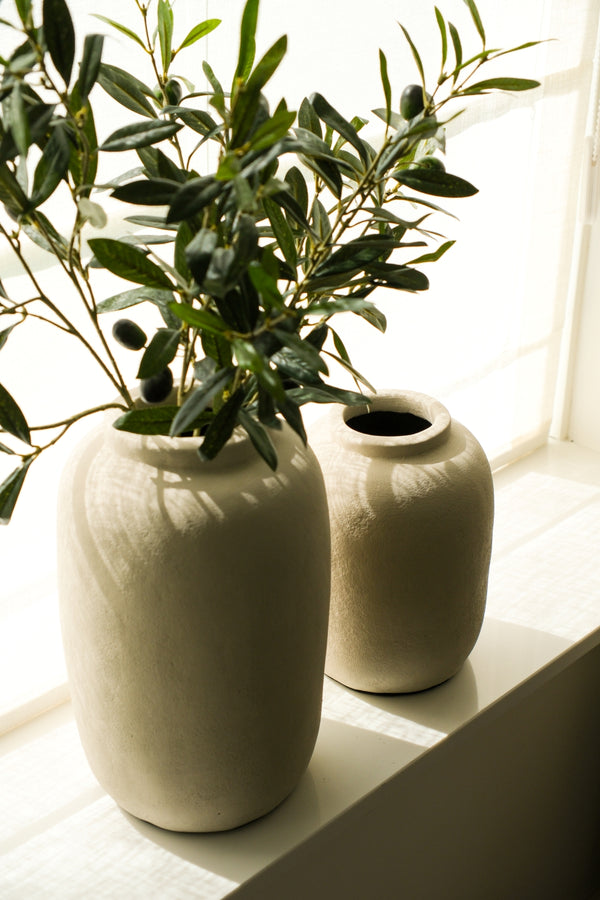 Beige Flesvaas 30x18 cm | Handgemaakte Aardewerk Vaas | STILL Collection